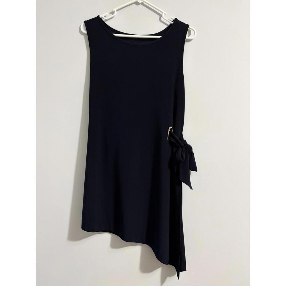 Frank Lyman Design Dress Black Asymmetrical Hem Short Grommet Side Tie Size 10